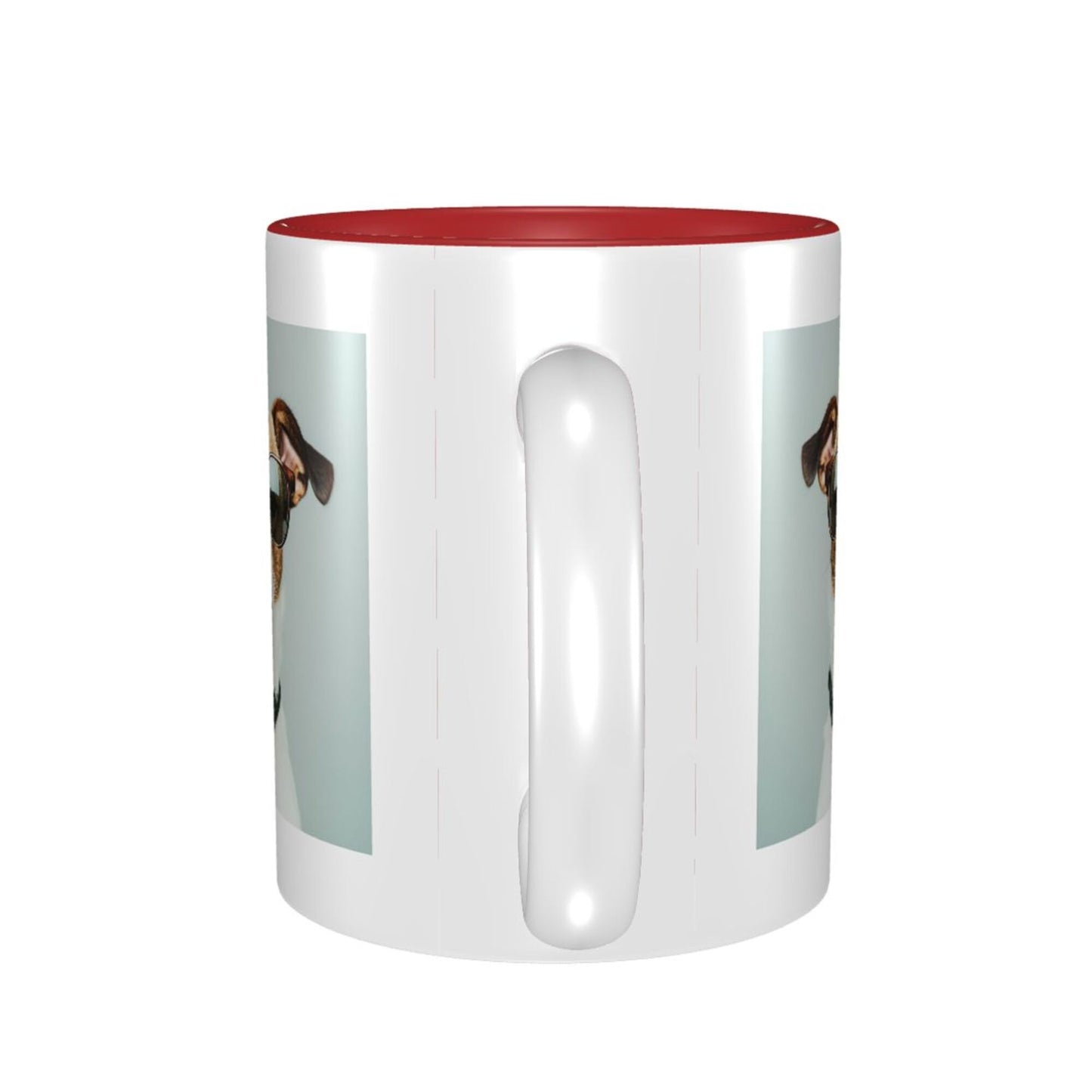 Cool Dog in Shades Double-Sided Ceramic Mug – Red Interior (11oz)