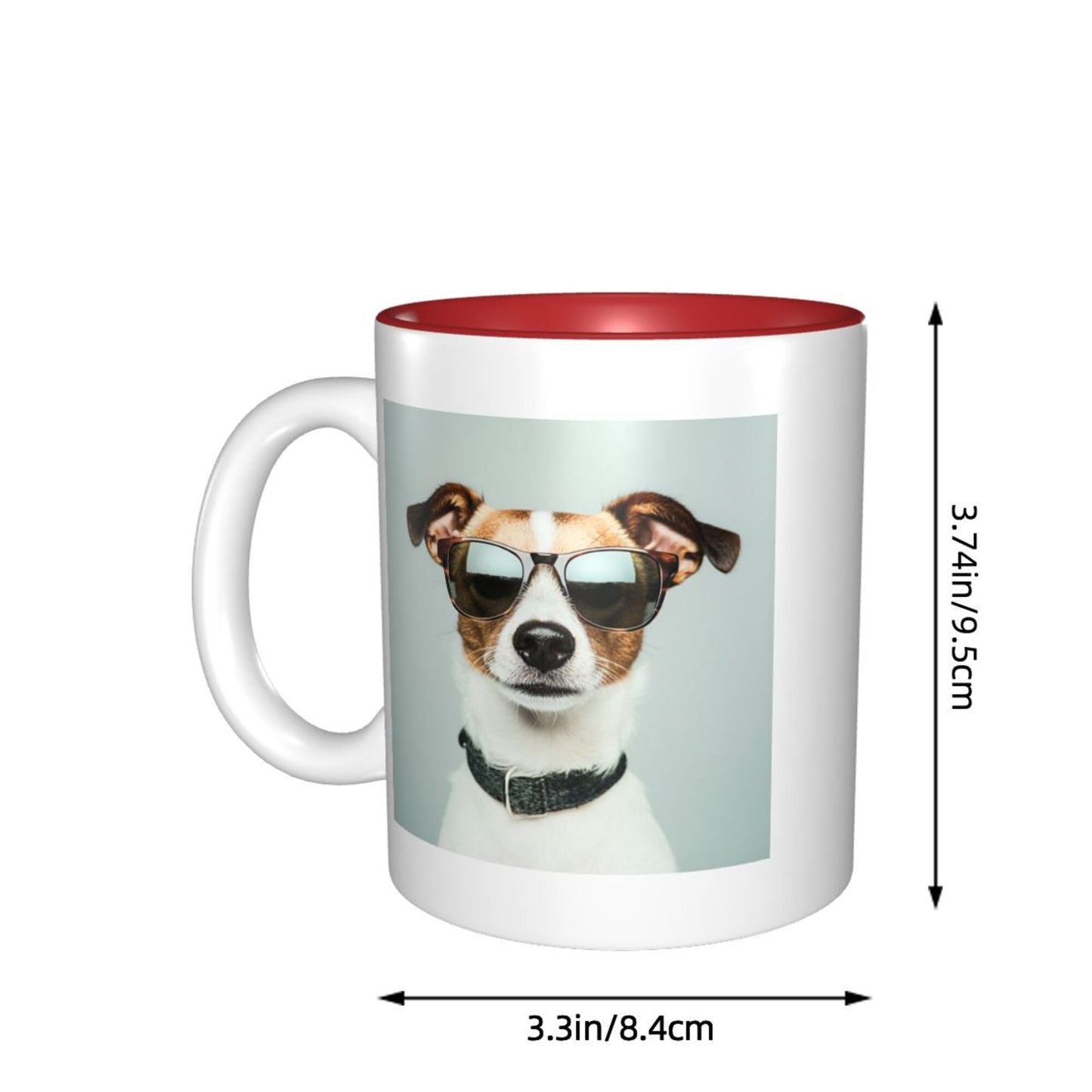 Cool Dog in Shades Double-Sided Ceramic Mug – Red Interior (11oz)