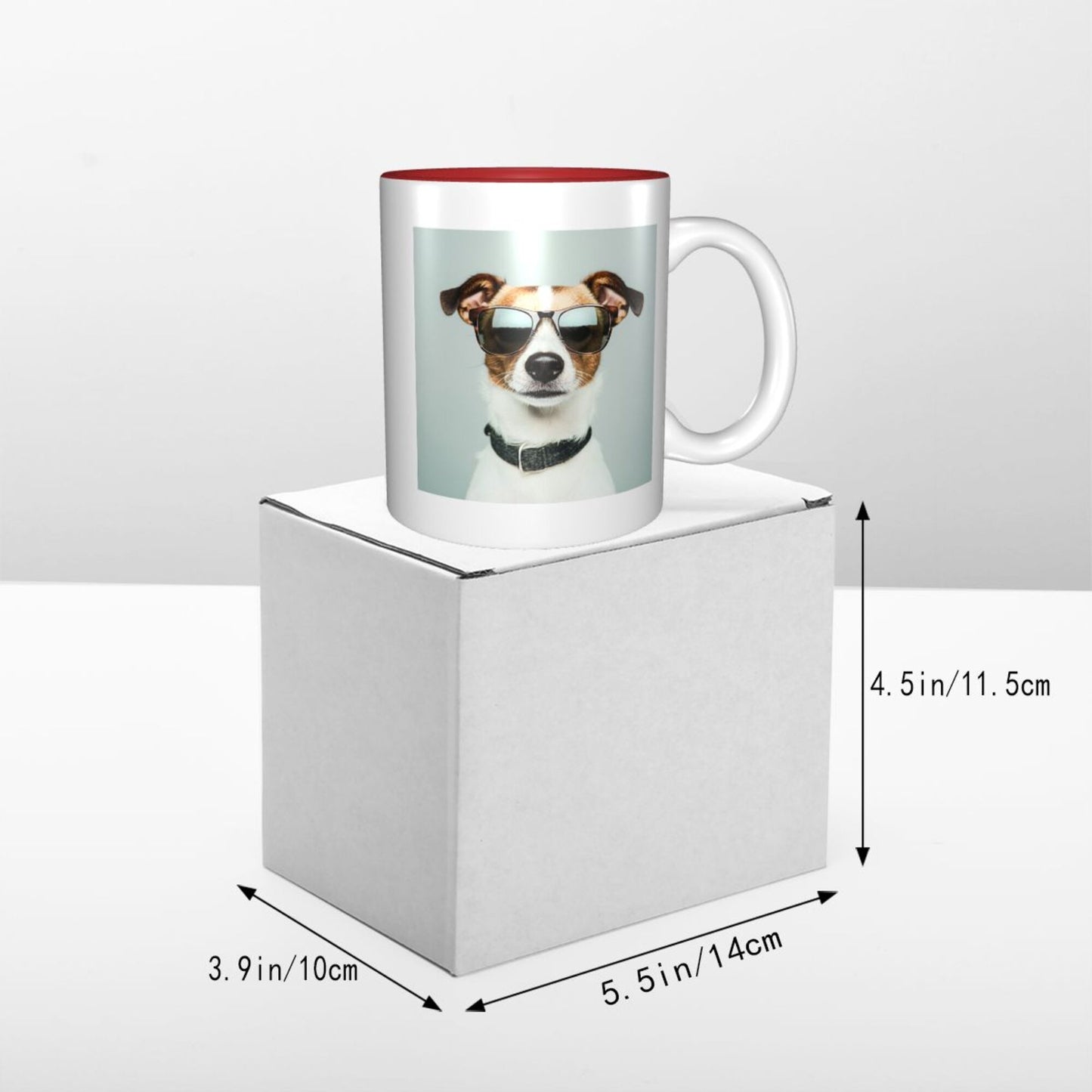 Cool Dog in Shades Double-Sided Ceramic Mug – Red Interior (11oz)