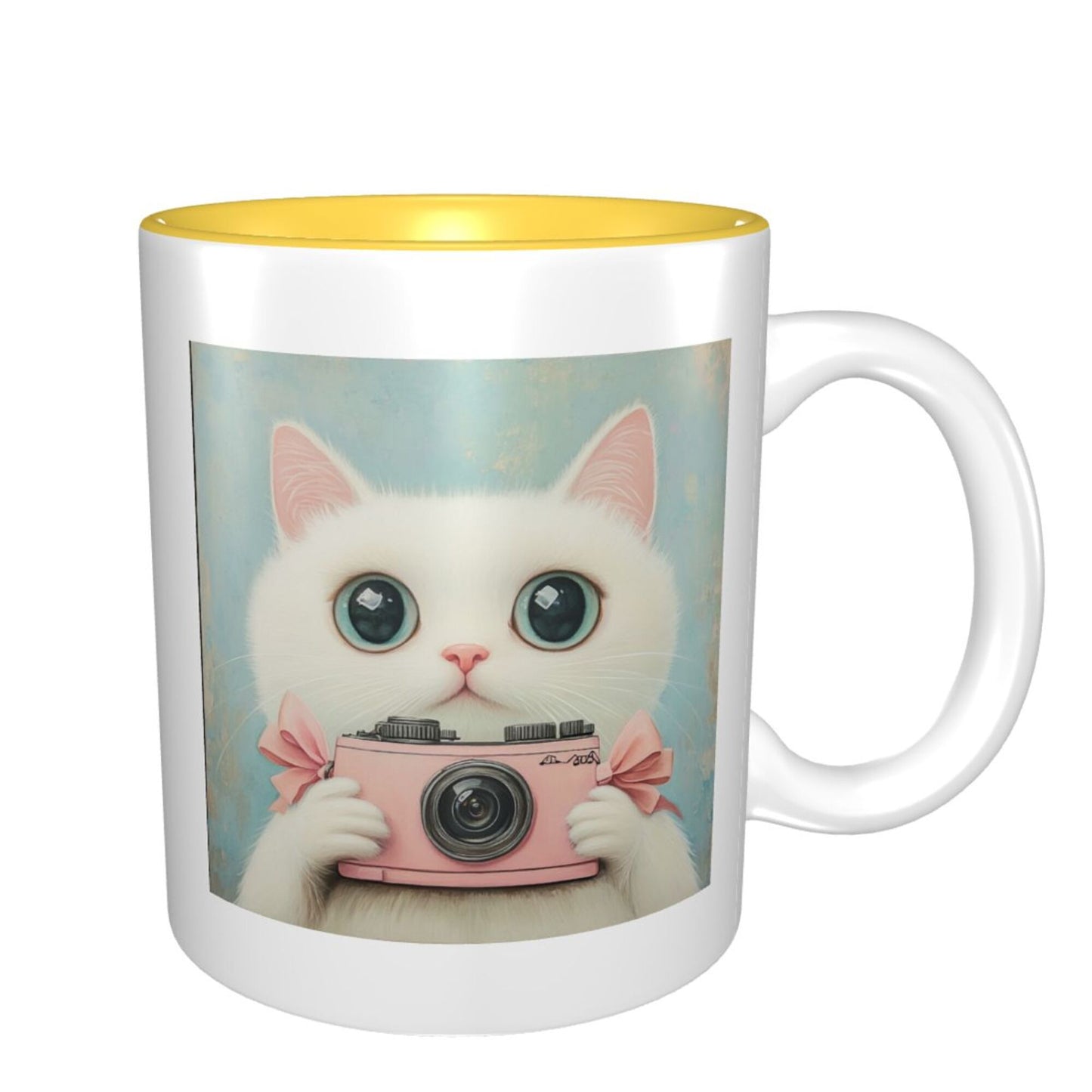 Cute Cat with Camera Double-Sided Ceramic Mug – Kawaii Gift Mug, 11oz