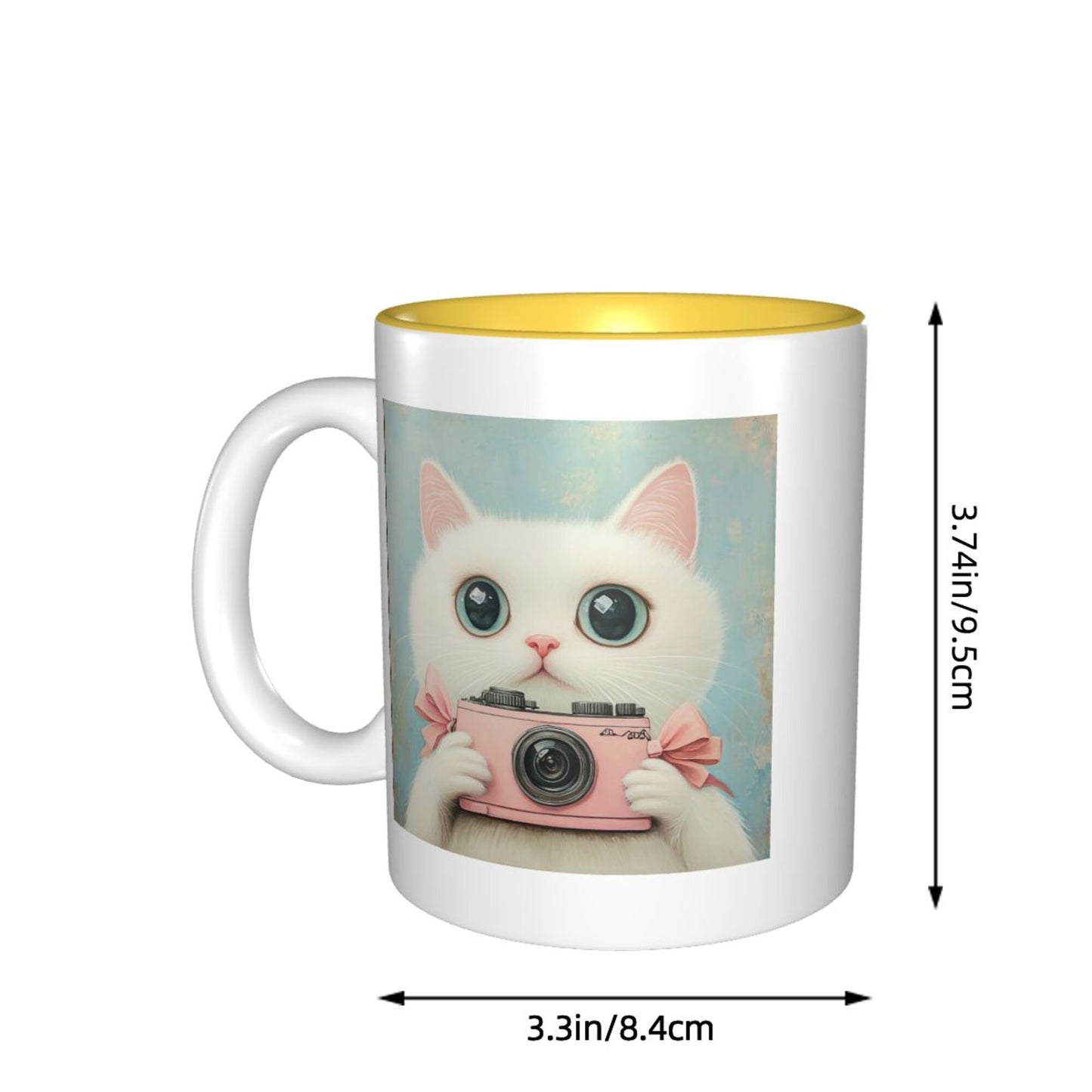 Cute Cat with Camera Double-Sided Ceramic Mug – Kawaii Gift Mug, 11oz
