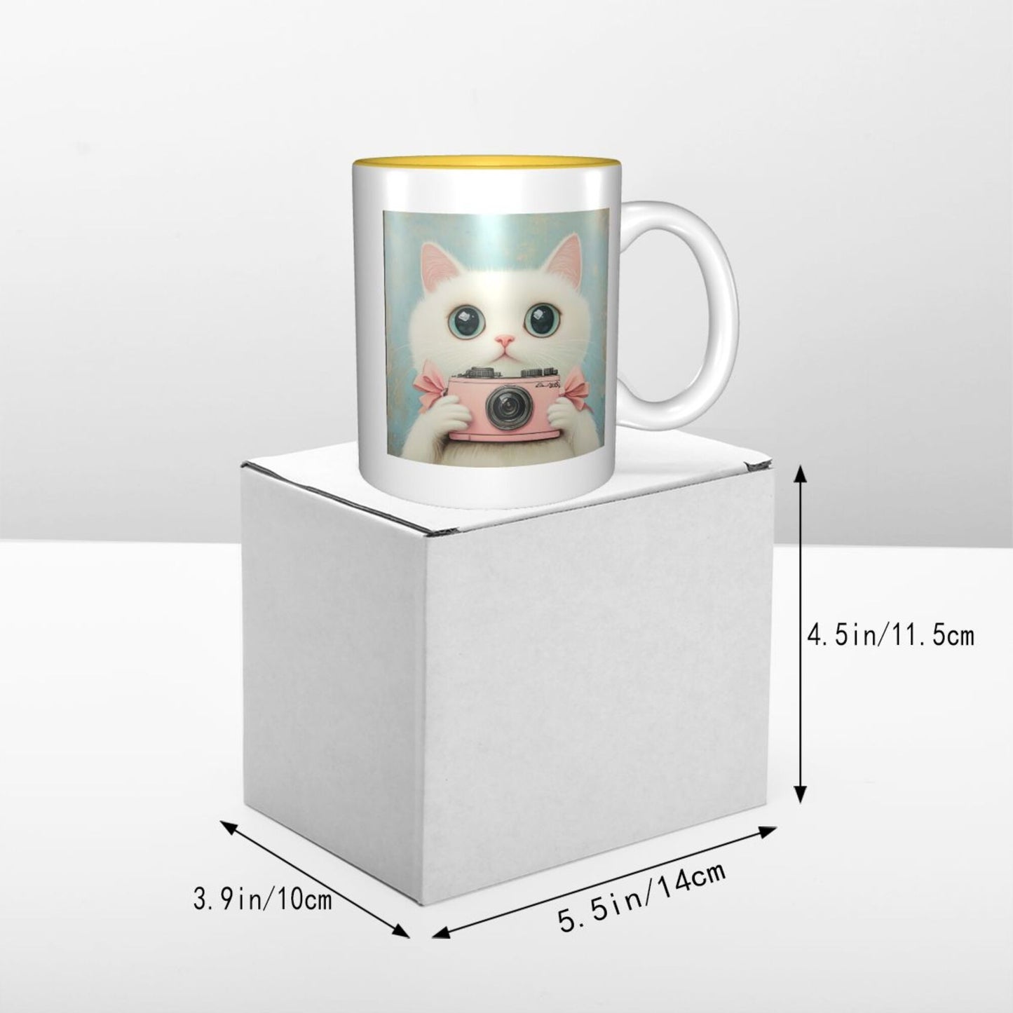 Cute Cat with Camera Double-Sided Ceramic Mug – Kawaii Gift Mug, 11oz