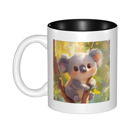 Cute Koala Double-Sided Ceramic Mug – 11oz Animal Cartoon Coffee Cup with Black Interior