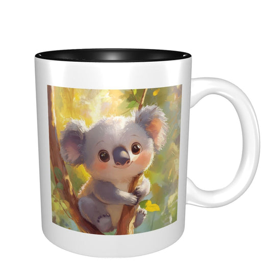 Cute Koala Double-Sided Ceramic Mug – 11oz Animal Cartoon Coffee Cup with Black Interior