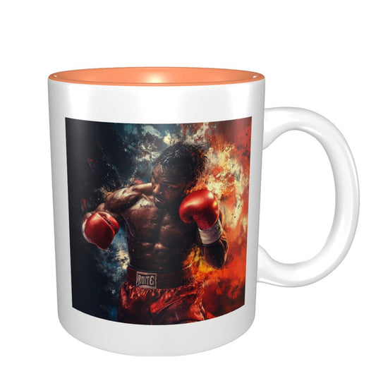 Boxing Hero Mug – Double-Sided Ceramic Cup with Fire & Power Theme (11oz)
