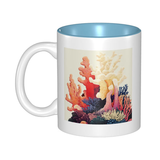 Coral Reef Ocean-Themed Double-Sided Ceramic Mug – Fresh Blue Interior (11oz)