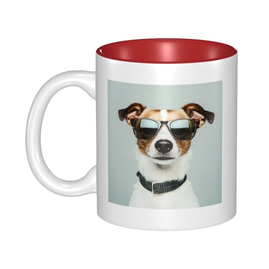 Cool Dog in Shades Double-Sided Ceramic Mug – Red Interior (11oz)