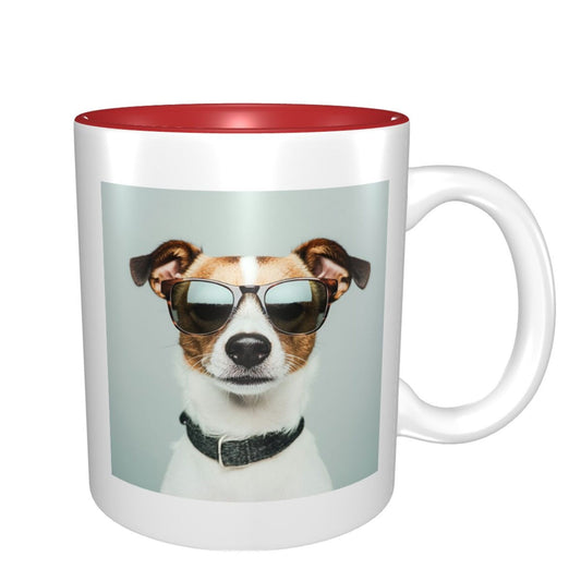 Cool Dog in Shades Double-Sided Ceramic Mug – Red Interior (11oz)