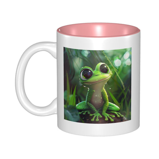 Cute Cartoon Frog Double-Sided Ceramic Mug – 11oz Forest-Themed Coffee & Tea Cup