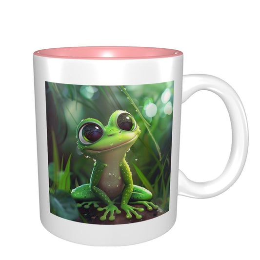 Cute Cartoon Frog Double-Sided Ceramic Mug – 11oz Forest-Themed Coffee & Tea Cup